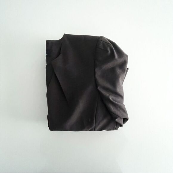 Tahari Wool Blend Blazer Pleated Collar Brown Cropped Women's 6 Pockets Lined - Picture 3 of 10